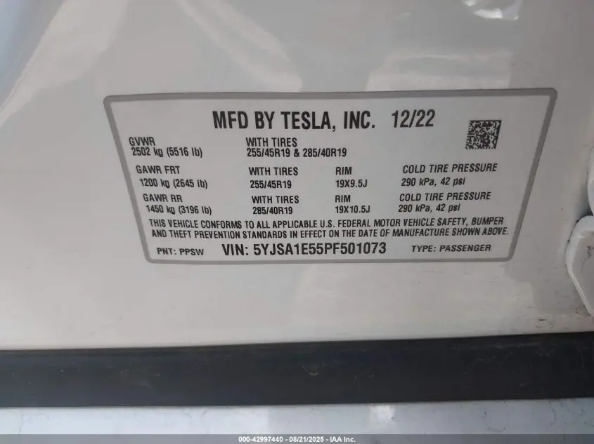 2023 TESLA MODEL S DUAL MOTOR ALL-WHEEL DRIVE/STANDARD RANGE