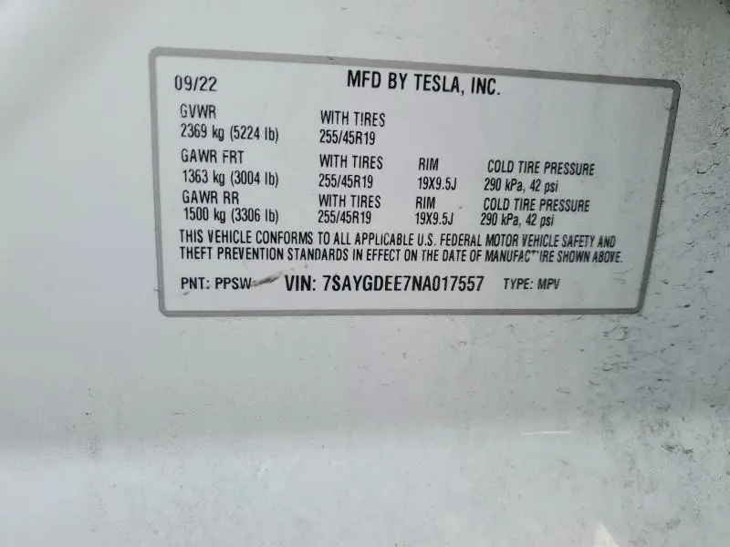 2022 TESLA MODEL Y   