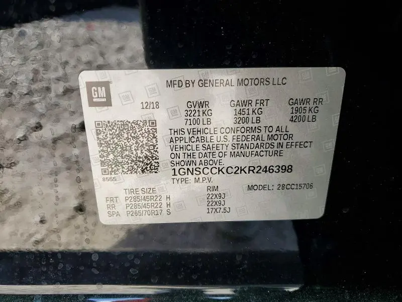 2019 CHEVROLET TAHOE C1500 PREMIER  