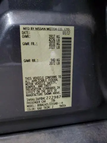 2017 NISSAN ALTIMA 2.5  