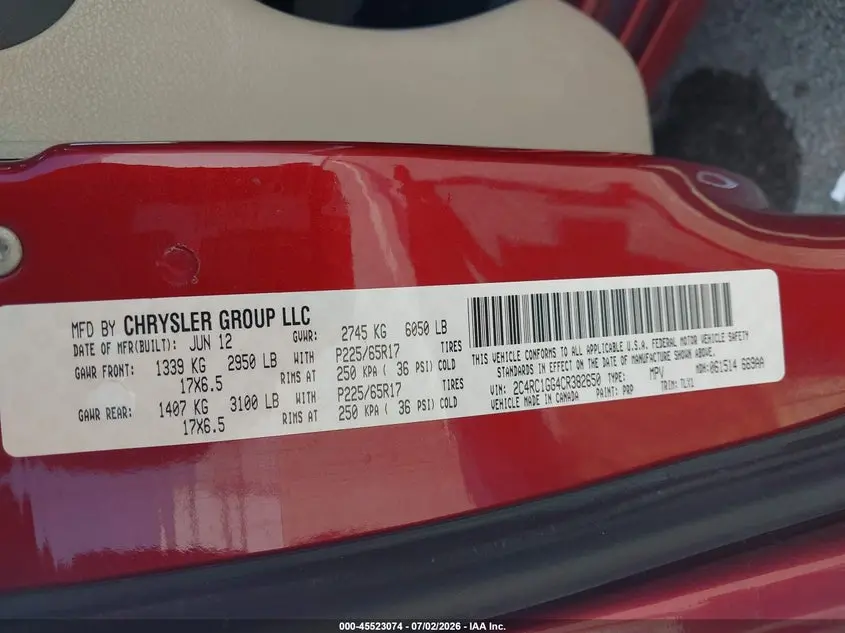 2012 CHRYSLER TOWN & COUNTRY LIMITED