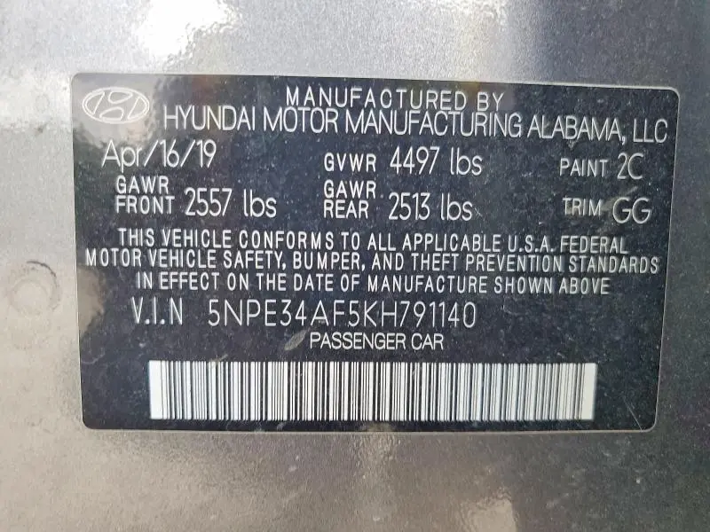 2019 HYUNDAI SONATA LIMITED  
