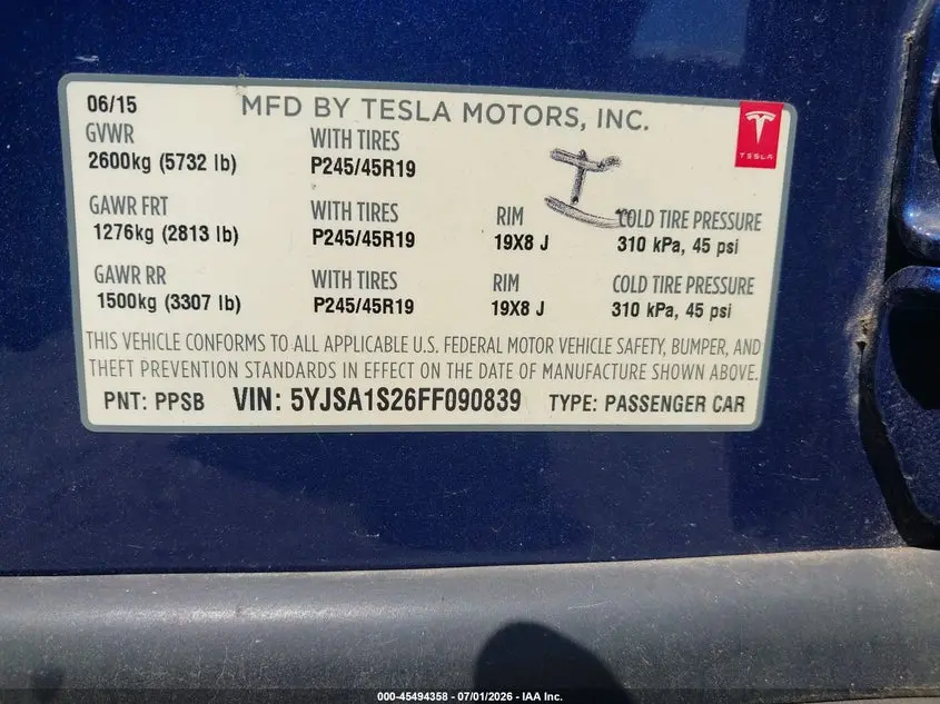 2015 TESLA MODEL S 70D/85D/P85D