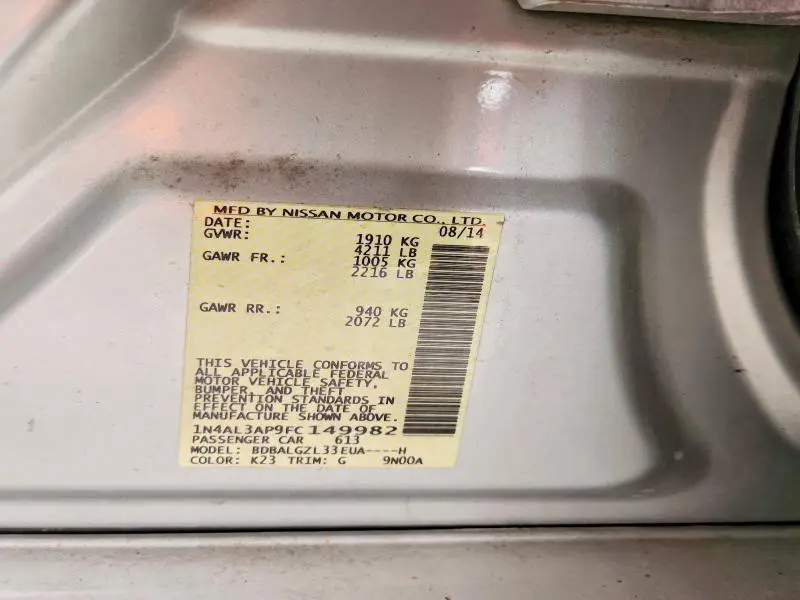 2015 NISSAN ALTIMA 2.5 S  