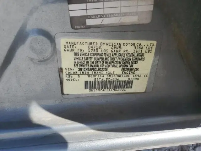 2012 NISSAN VERSA S  