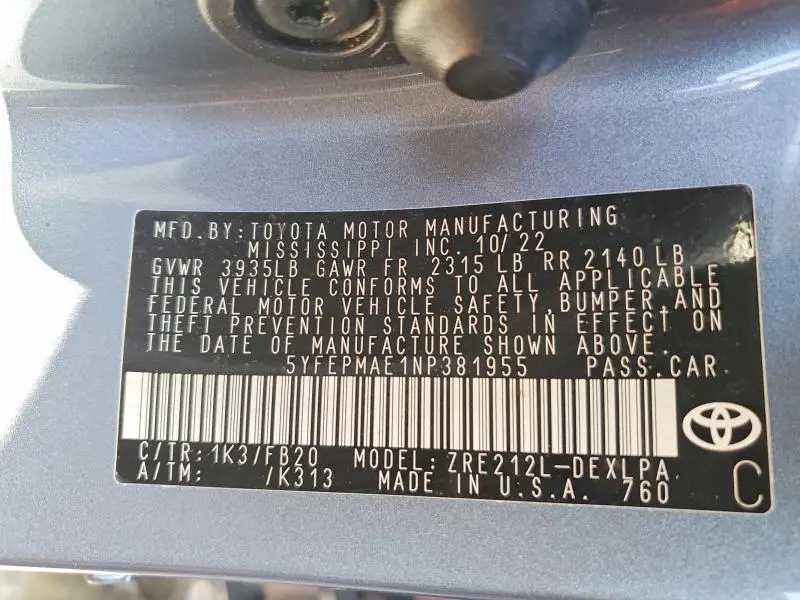 2022 TOYOTA COROLLA LE  