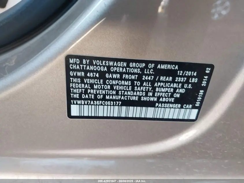 2015 VOLKSWAGEN PASSAT 2.0L TDI SE