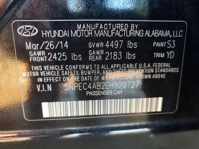 2014 HYUNDAI SONATA SE  