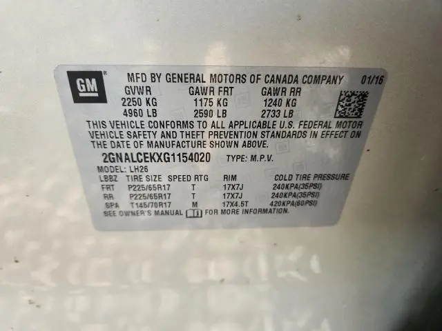 2016 CHEVROLET EQUINOX LT  