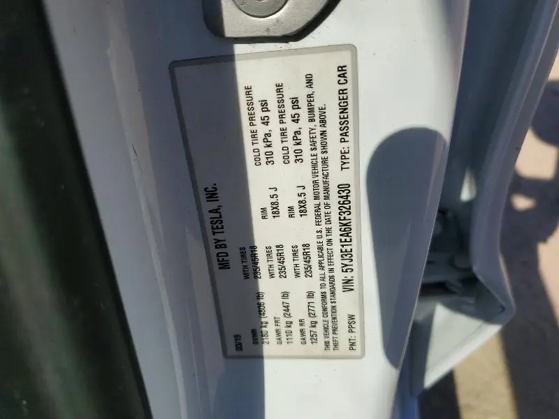 2019 TESLA MODEL 3   