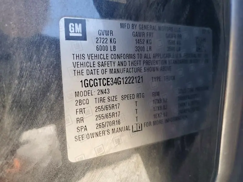 2016 CHEVROLET COLORADO LT  