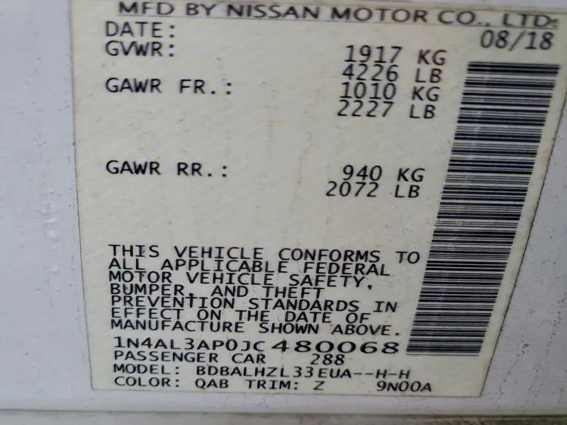 2018 NISSAN ALTIMA 2.5  