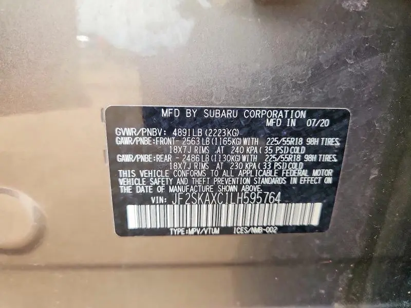 2020 SUBARU FORESTER TOURING  