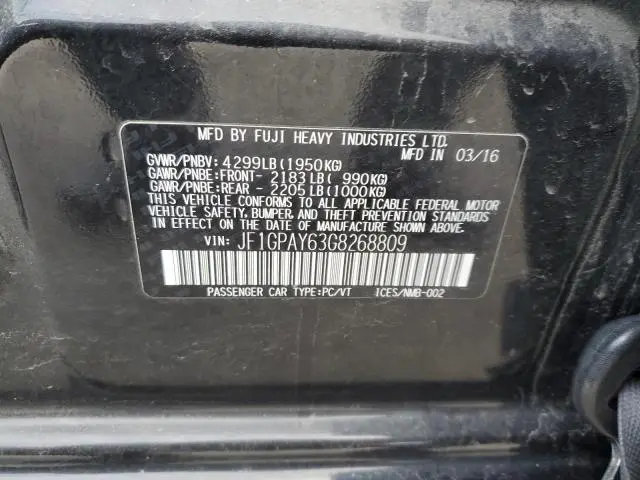 2016 SUBARU IMPREZA SPORT LIMITED  