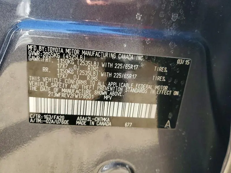 2015 TOYOTA RAV4 XLE  