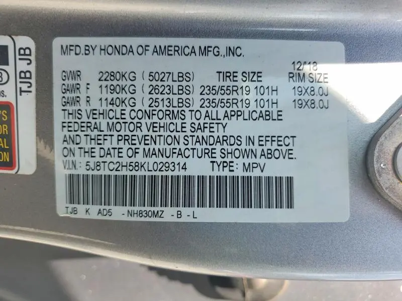 2019 ACURA RDX TECHNOLOGY  