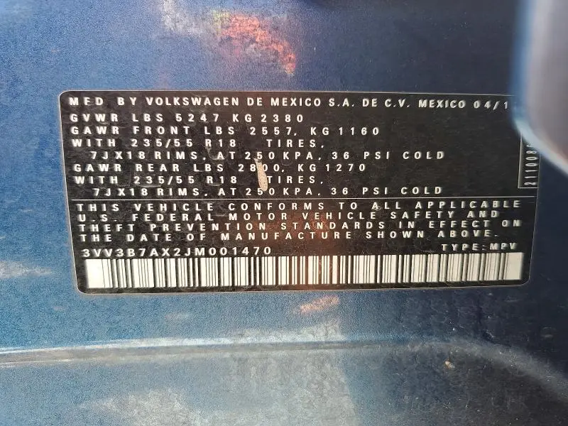 2018 VOLKSWAGEN TIGUAN SE  