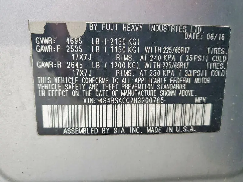 2017 SUBARU OUTBACK 2.5I PREMIUM  