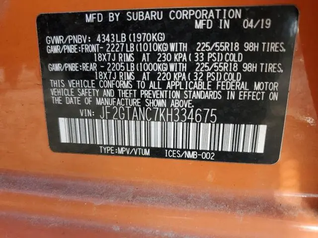 2019 SUBARU CROSSTREK LIMITED  