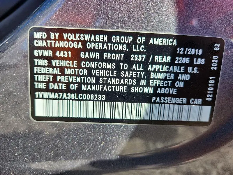 2020 VOLKSWAGEN PASSAT R-LINE  