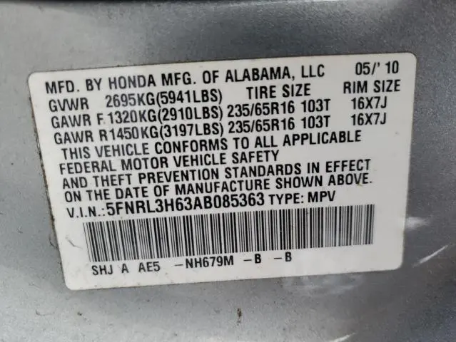 2010 HONDA ODYSSEY EXL  