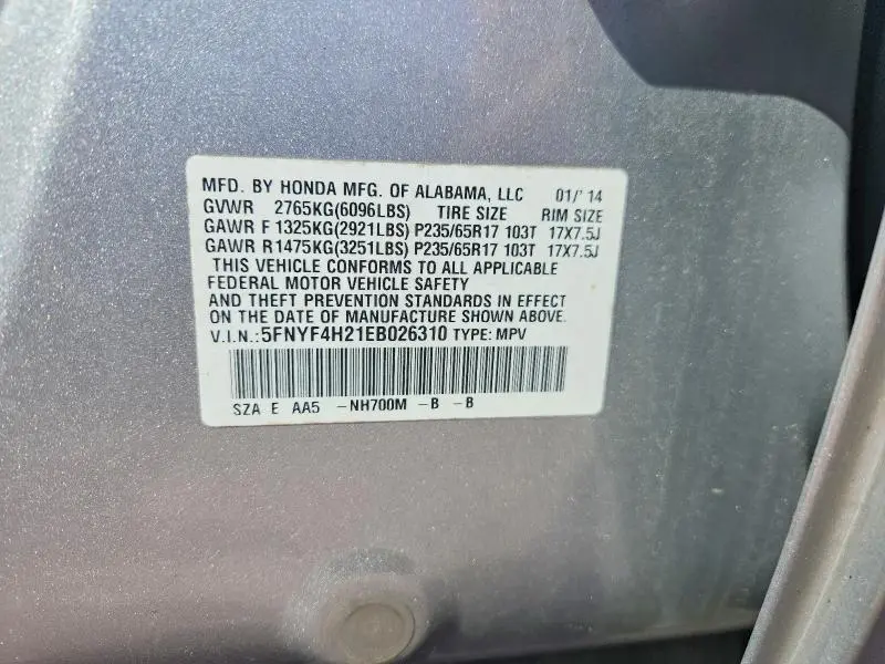 2014 HONDA PILOT LX  