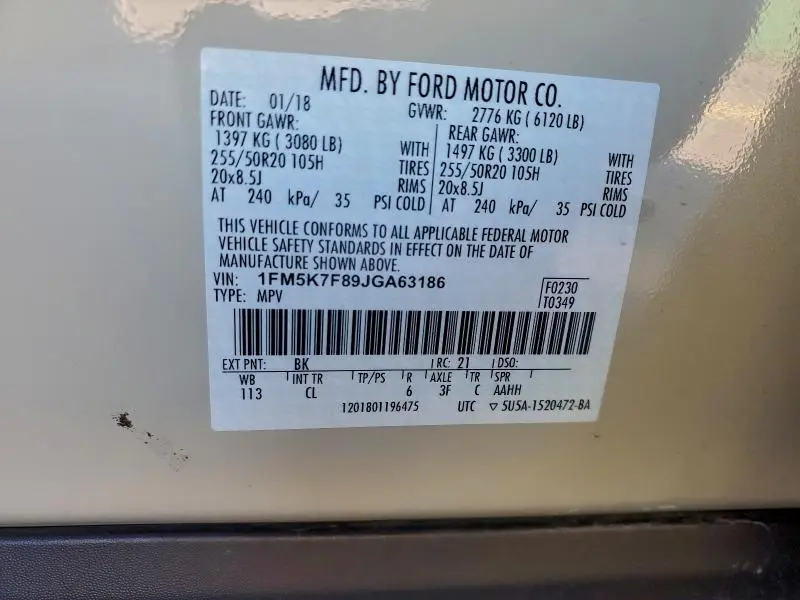 2018 FORD EXPLORER LIMITED  