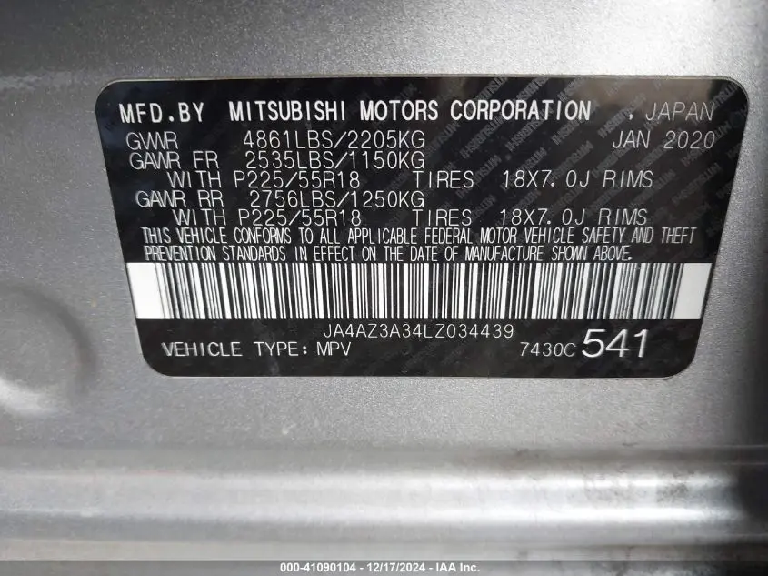 2020 MITSUBISHI OUTLANDER SEL 2.4