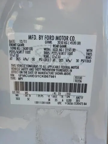 2012 FORD ESCAPE LIMITED  