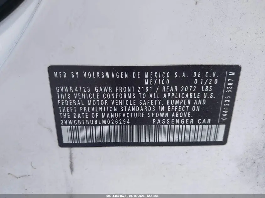 2020 VOLKSWAGEN JETTA 1.4T R-LINE/1.4T S/1.4T SE