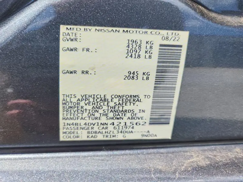 2022 NISSAN ALTIMA SV  