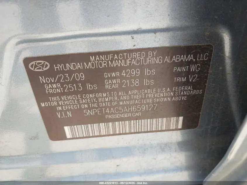 2010 HYUNDAI SONATA GLS