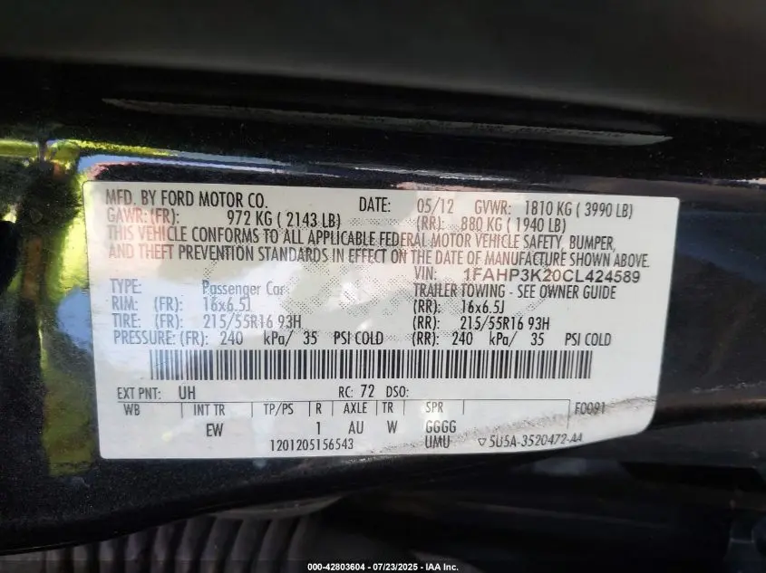 2012 FORD FOCUS SE
