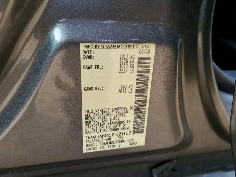 2016 NISSAN ALTIMA 2.5 SR  