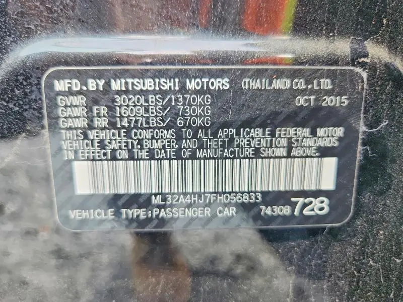 2015 MITSUBISHI MIRAGE ES  