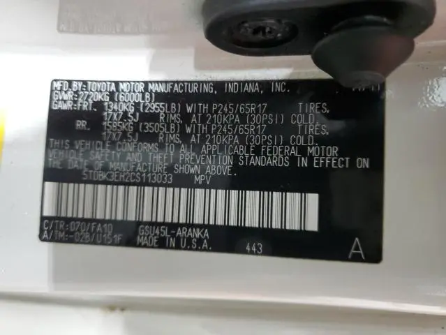 2012 TOYOTA HIGHLANDER BASE  