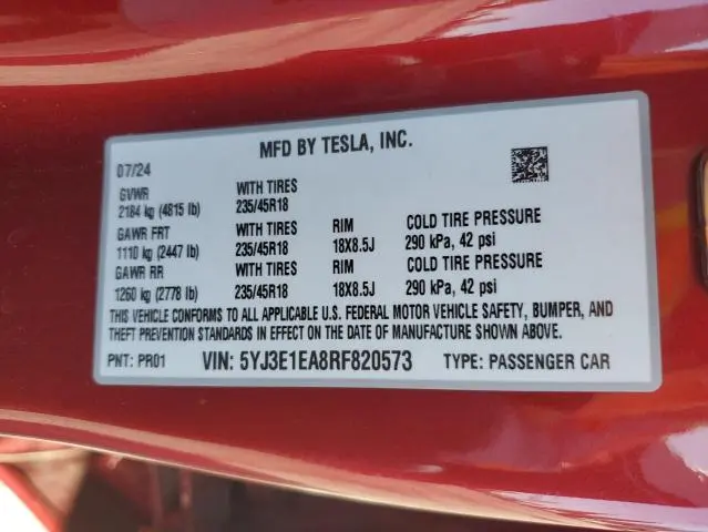 2024 TESLA MODEL 3   