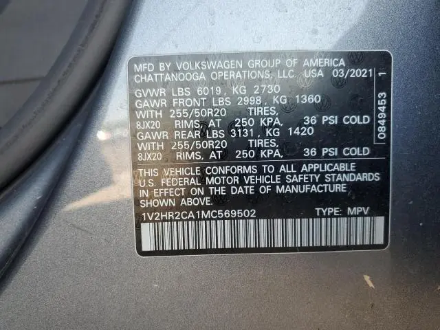 2021 VOLKSWAGEN ATLAS SE  