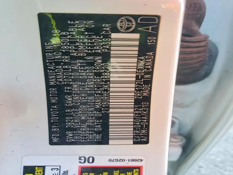 2019 TOYOTA COROLLA L  