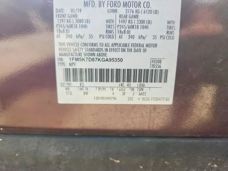 2019 FORD EXPLORER XLT  