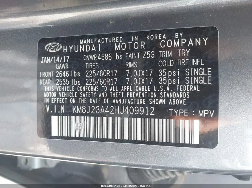 2017 HYUNDAI TUCSON SE