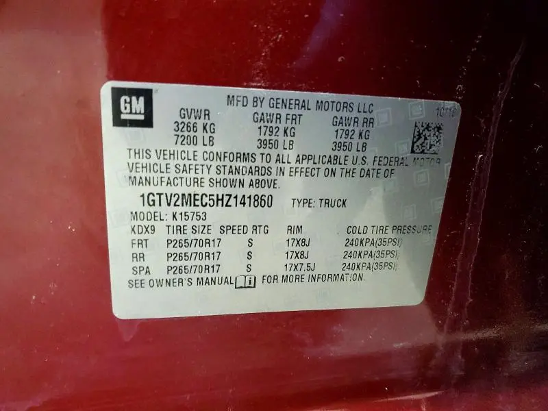 2017 GMC SIERRA K1500 SLE  