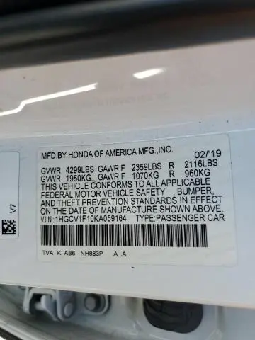 2019 HONDA ACCORD LX