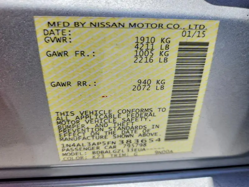2015 NISSAN ALTIMA 2.5 S  