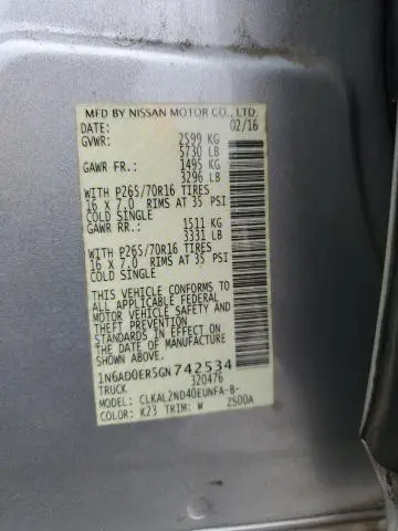 2016 NISSAN FRONTIER S