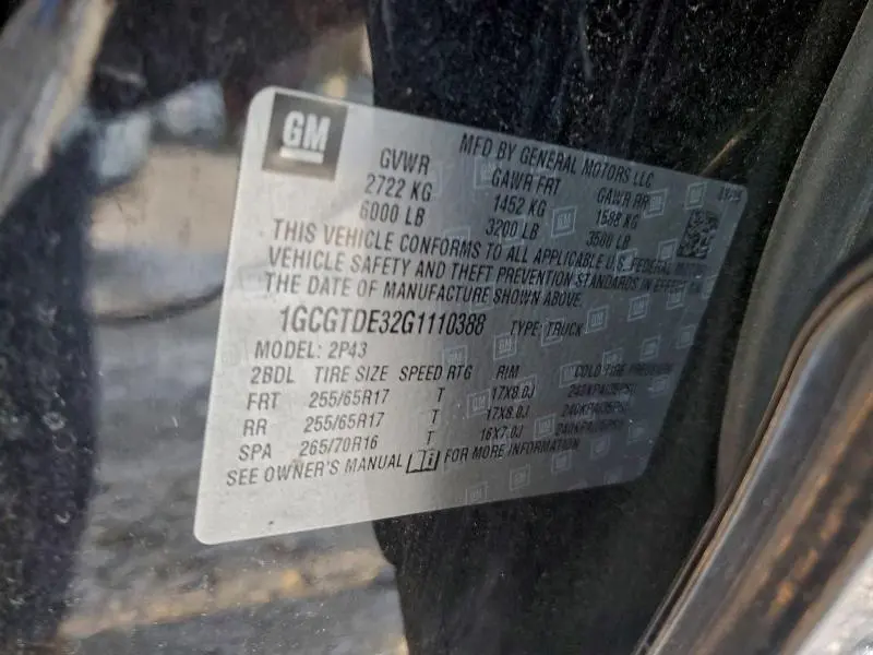 2016 CHEVROLET COLORADO Z71  