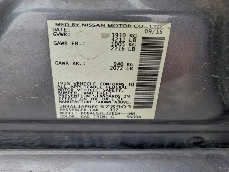 2015 NISSAN ALTIMA 2.5  