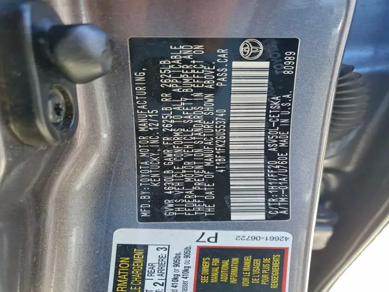 2016 TOYOTA CAMRY LE  