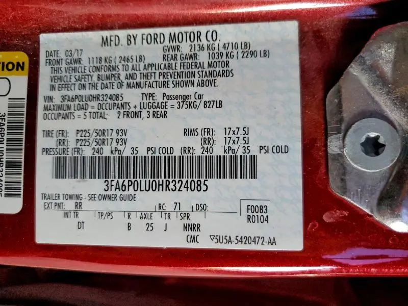 2017 FORD FUSION SE HYBRID  