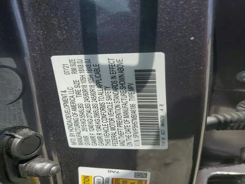 2021 HONDA PILOT EXL  